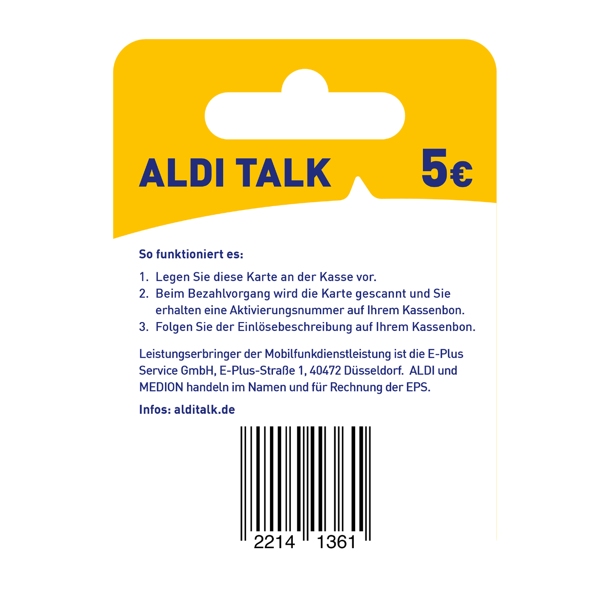 ALDI TALK 5 € Guthabenkarte günstig Nord ALDI bei